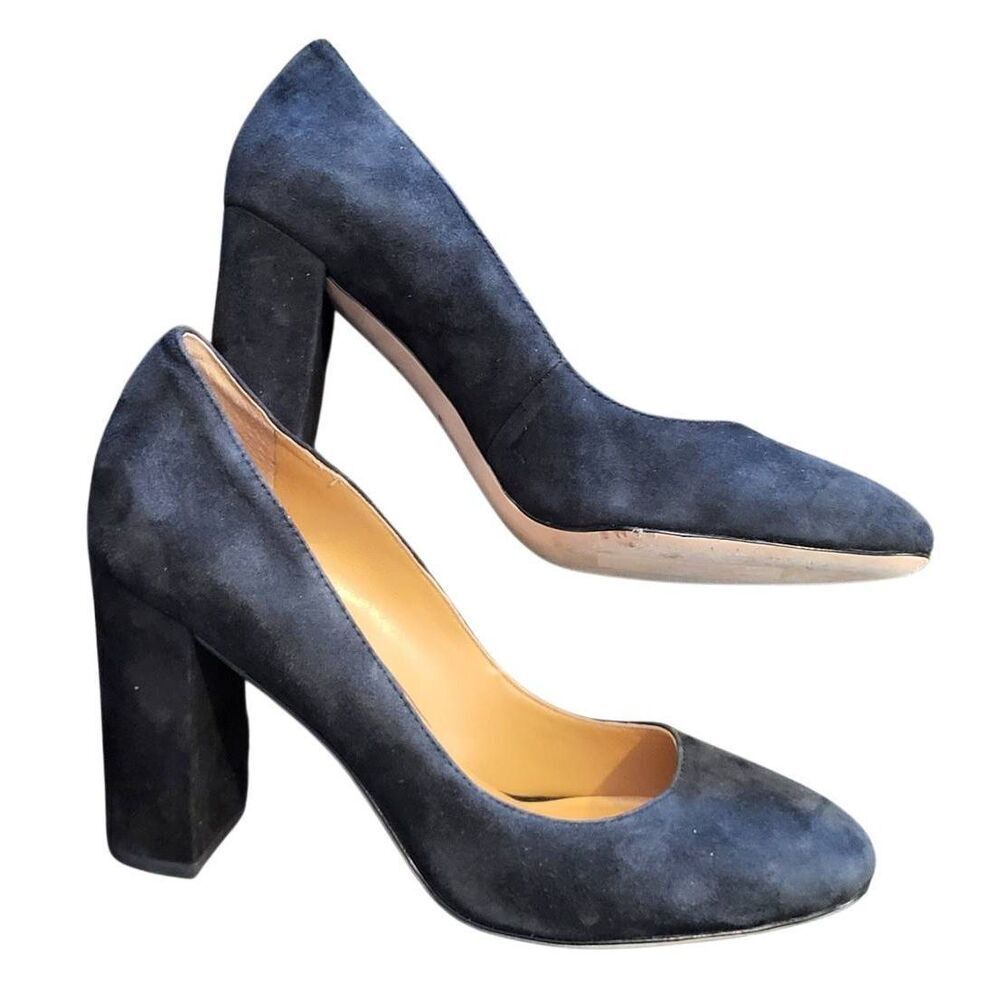 J. McLaughlin Heels Women's 7.5 Black Suede Leather Block Heel Pumps
